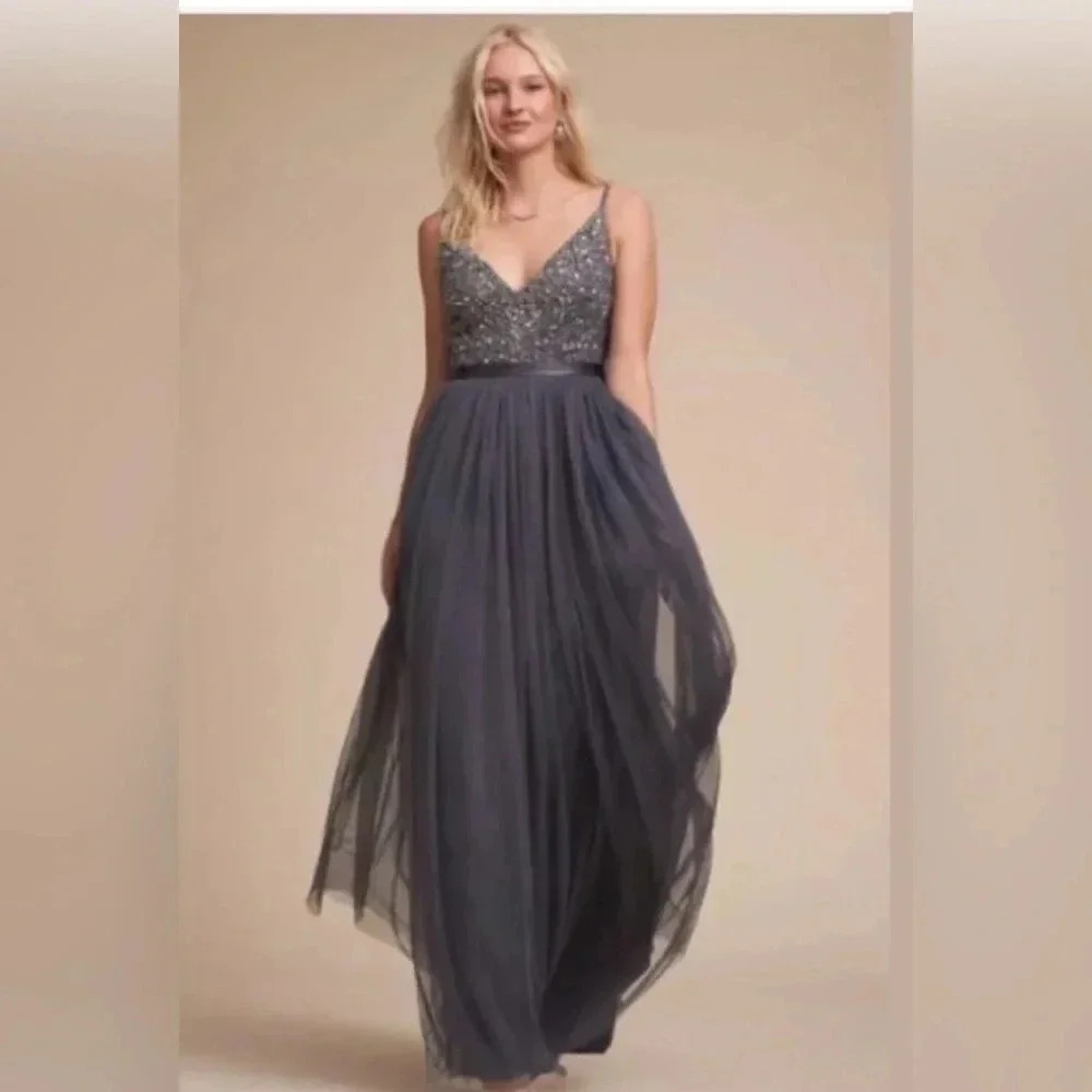 Anthropologie Gray Sequin Gown